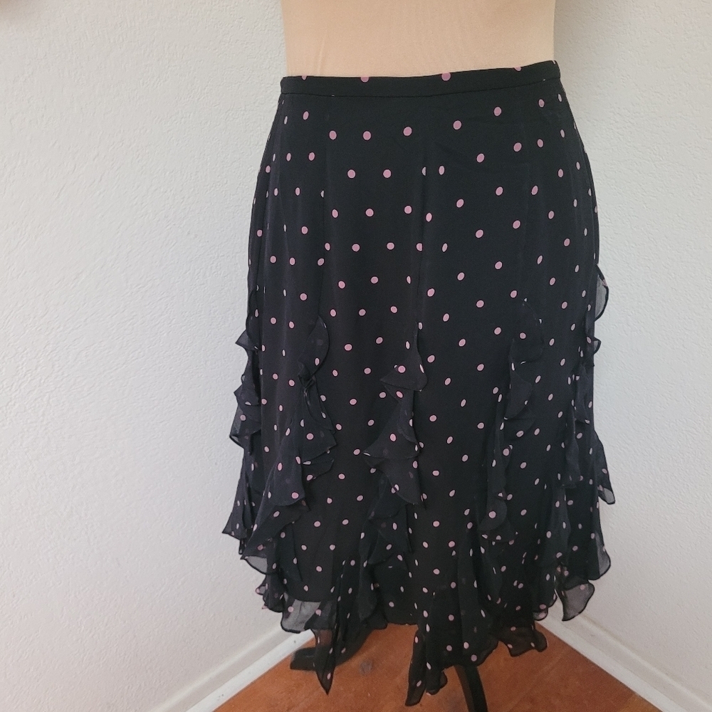 Kay Unger Black and Purple Dot Ruffle Skirt